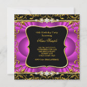 Invitation Elégante Hot rose Damask Black Gold fête d'anniver (Dos)