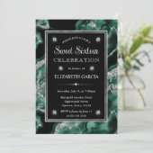 Invitation Élégante huile verte et Parties scintillant argent (Debout devant)