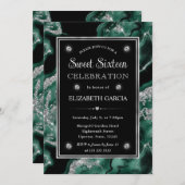 Invitation Élégante huile verte et Parties scintillant argent (Devant / Derrière)