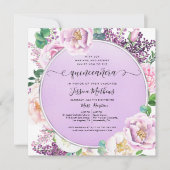 Invitation Élégante huile violette, aquarelle florale Quincea (Devant)