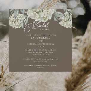 Invitation Elégante Hydrangea Fête des mariées Carré Brown