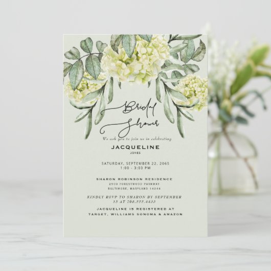 Invitation Élégante Hydrangea Mint Douche nuptiale (Debout devant)
