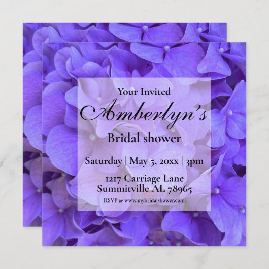 Invitation Elégante Hydrangeas Lavender violet douche nuptial (Devant / Derrière)