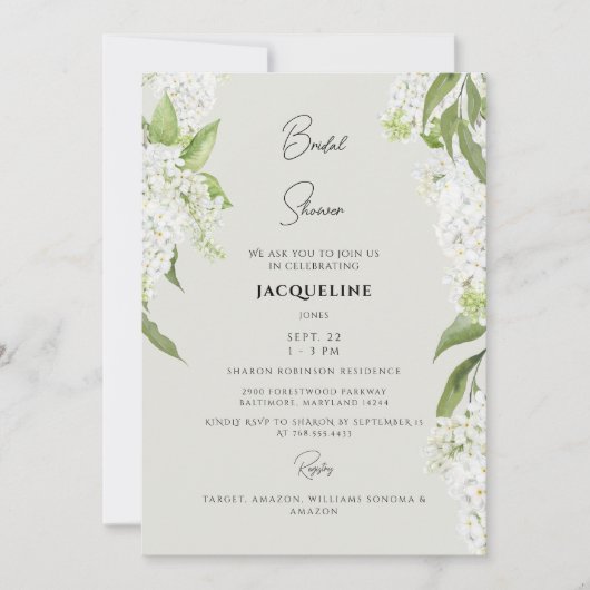 Invitation Elégante Hydrangée blanche Fête des mariées beige (Devant)