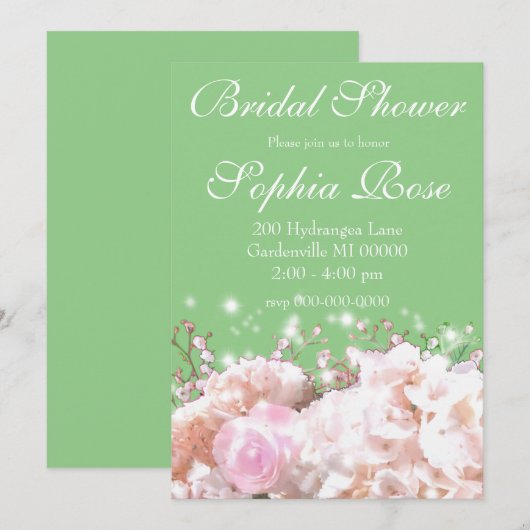 Invitation Elégante hydrangée blanche fleurie comme douche nu (Devant / Derrière)