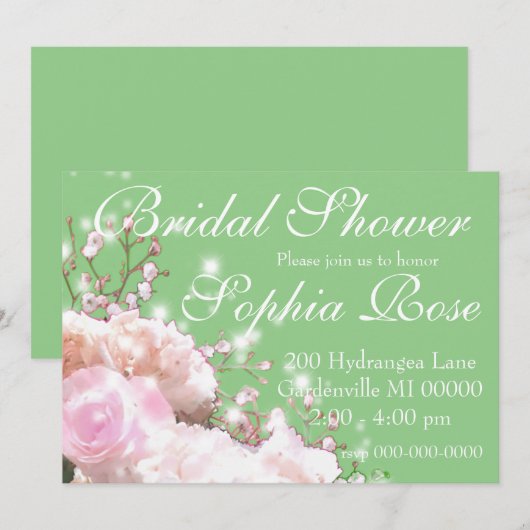 Invitation Elégante hydrangée blanche fleurie comme douche nu (Devant / Derrière)