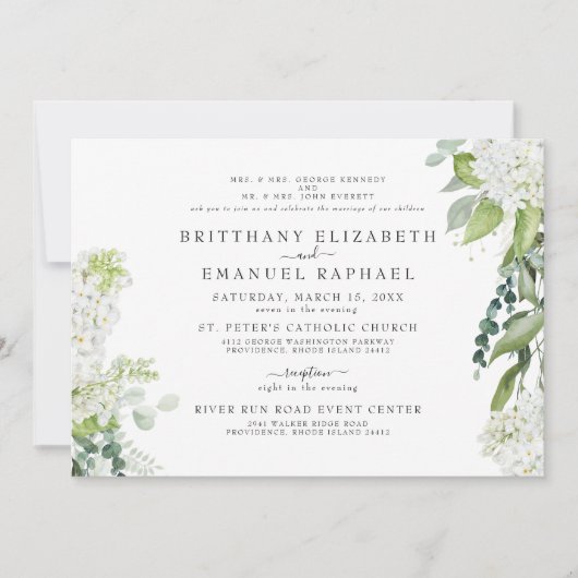 Invitation Elégante Hydrangée blanche Les deux parents Mariag (Devant)