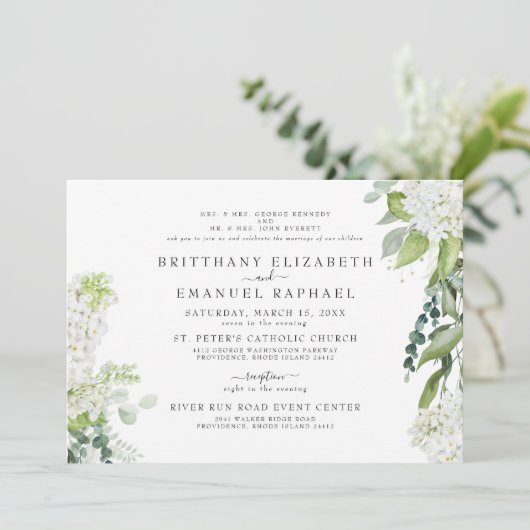 Invitation Elégante Hydrangée blanche Les deux parents Mariag (Debout devant)