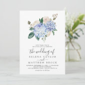 Invitation Elégante Hydrangée Bleue | Blanc Tout en un Mariag (Debout devant)