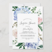 Invitation Elégante Hydrangée Bleue | Douche Lingerie Blanche (Devant)