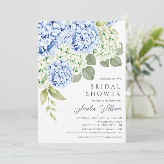 Invitation Elégante Hydrangée Bleue Douche nuptiale Invitatio (Debout devant)