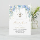 Invitation Elégante Hydrangée Bleue et Fête des mariées Rose  (Debout devant)