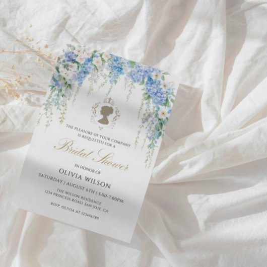 Invitation Elégante Hydrangée Bleue et Fête des mariées Rose 