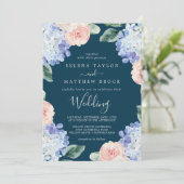 Invitation Elégante Hydrangée Bleue | Mariage de marine (Debout devant)