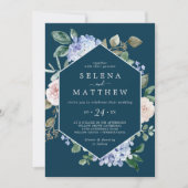 Invitation Elégante Hydrangée Bleue | Mariage Décontracté ble (Devant)