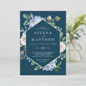 Invitation Elégante Hydrangée Bleue | Mariage Décontracté ble (Debout devant)