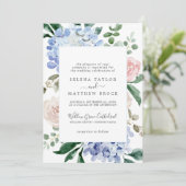 Invitation Elégante Hydrangée Bleue | Mariage officiel blanc (Debout devant)