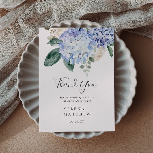 Invitation Elégante Hydrangée Bleue Merci imprimable