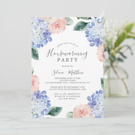 Invitation Elégante Hydrangée Bleue | White House Party (Debout devant)