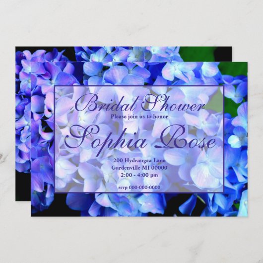 Invitation Elégante hydrangée florale bleue hydrangée nuptial (Devant / Derrière)