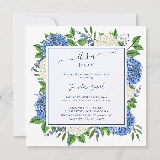 Invitation Elégante Hydrangée Florale C'est un Baby shower ga (Devant)