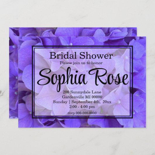 Invitation Elégante Hydrangée Lavande violette douche nuptial (Devant / Derrière)