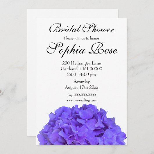 Invitation Elégante Hydrangée Lavande violette douche nuptial (Devant / Derrière)