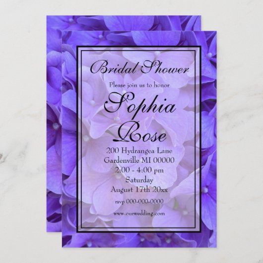 Invitation Elégante Hydrangée Lavande violette douche nuptial (Devant / Derrière)