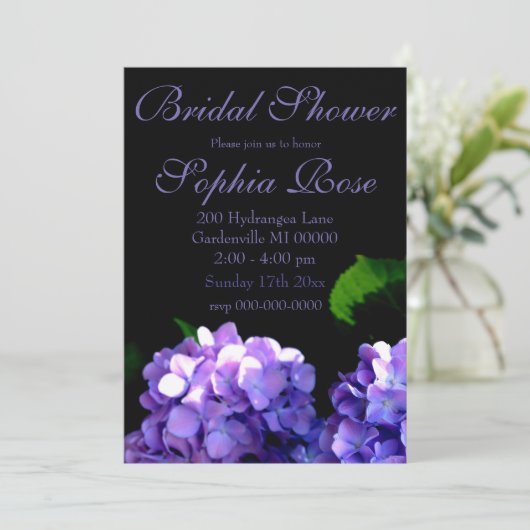Invitation Elégante hydrangée violette fleurie bleu pourpre (Debout devant)