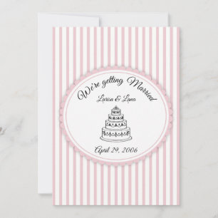 Invitation Élégante illustration de gâteau de mariage rayé ro