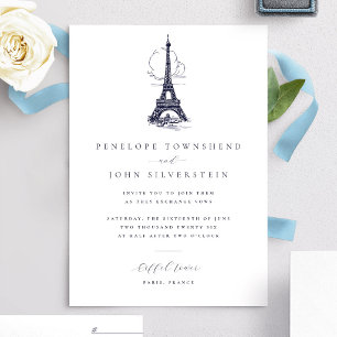 Invitation Élégante Illustration de la Tour Eiffel Mariage Vi