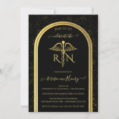 Invitation Élégante infirmière Médicale fête de graduation Or (Devant)