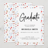 Invitation Élégante infirmière Médicale Motif College Graduat (Devant / Derrière)
