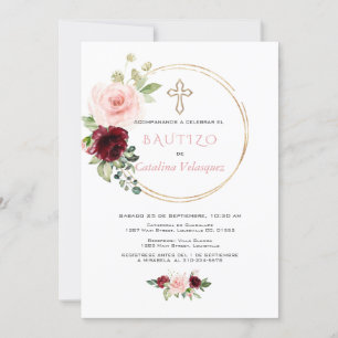 Invitation Elegante Invitacion De Bautizo Con Flores Espagnol