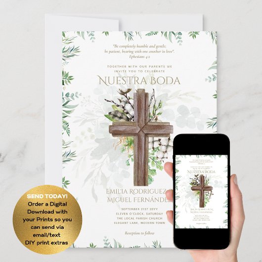 Invitation Elegante Invitación De Boda Católica Bilingüe Inv