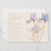 Invitation Elégante Iris Floral Aquarelle Couple Douche (Devant)