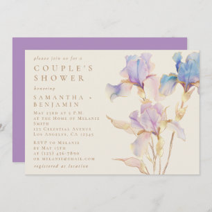 Invitation Elégante Iris Floral Aquarelle Couple Douche