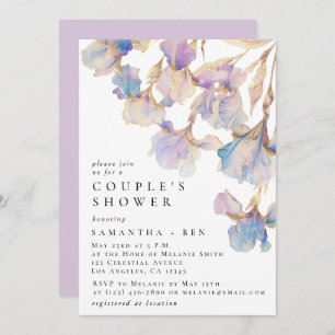 Invitation Elégante Iris Floral Aquarelle Couple Douche