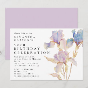 Invitation Elégante Iris Floral Aquarelle fête d'anniversaire