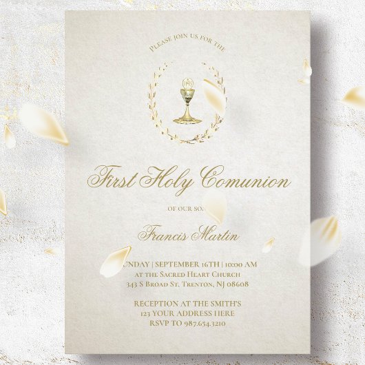 Invitation élégante ivoire beige Première communion sainte