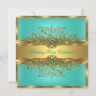 Invitation Élégante Jade de dentelle d'or Green Turquoise Pea