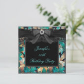 Invitation Elégante Jade Turquoise Floral Black dentelle fête (Debout devant)