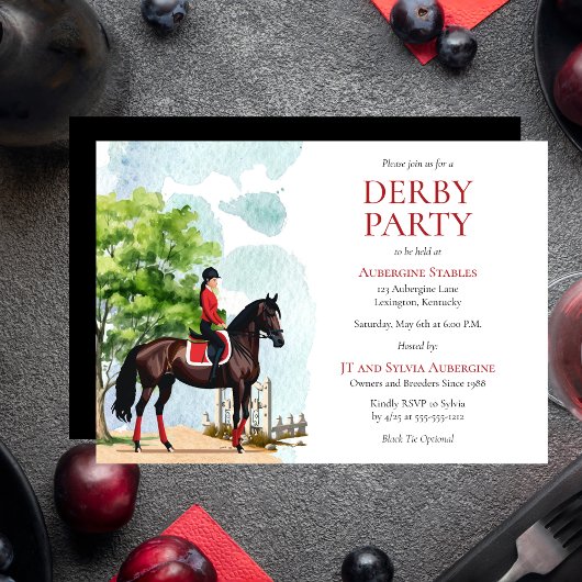 Invitation Élégante Jockey et Cheval de Course Derby Party