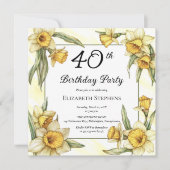 Invitation Élégante jonquille jaune 40e anniversaire floral (Devant)