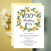 Invitation Élégante jonquille jaune Floral 100e anniversaire