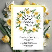 Invitation Élégante jonquille jaune Floral 100e anniversaire