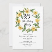 Invitation Élégante jonquille jaune Floral 80e anniversaire (Devant)