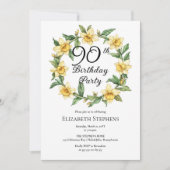 Invitation Élégante jonquille jaune Floral 90e anniversaire (Devant)