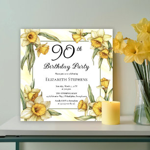 Invitation Élégante jonquille jaune Floral 90e anniversaire
