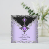 Invitation Elégante Joyau d'argent Lilac violet fête d'annive (Debout devant)